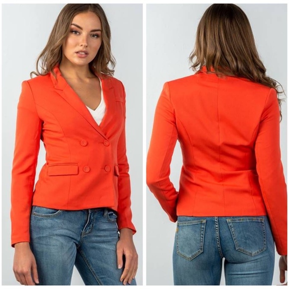 CLASSIC DOUBLE BUTTON DOWN BLAZER in CORAL - Picture 3 of 5